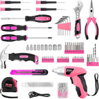 3.6V Pink Cordless Screwdriver Set, 151Pcs Home Tool Kit with Magnetic Bits & LED Light - Rechargeable Power Drill for Women DIY, USB-C Fast Charging