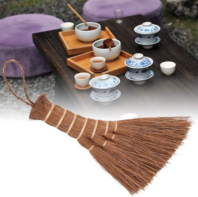 Jerliflyer Mini Brown Broom Palm,Small Palm-Sized Handle Broom Brush for dusting and Removing Crumbs, Dirt, dust, etc. from Table Tops