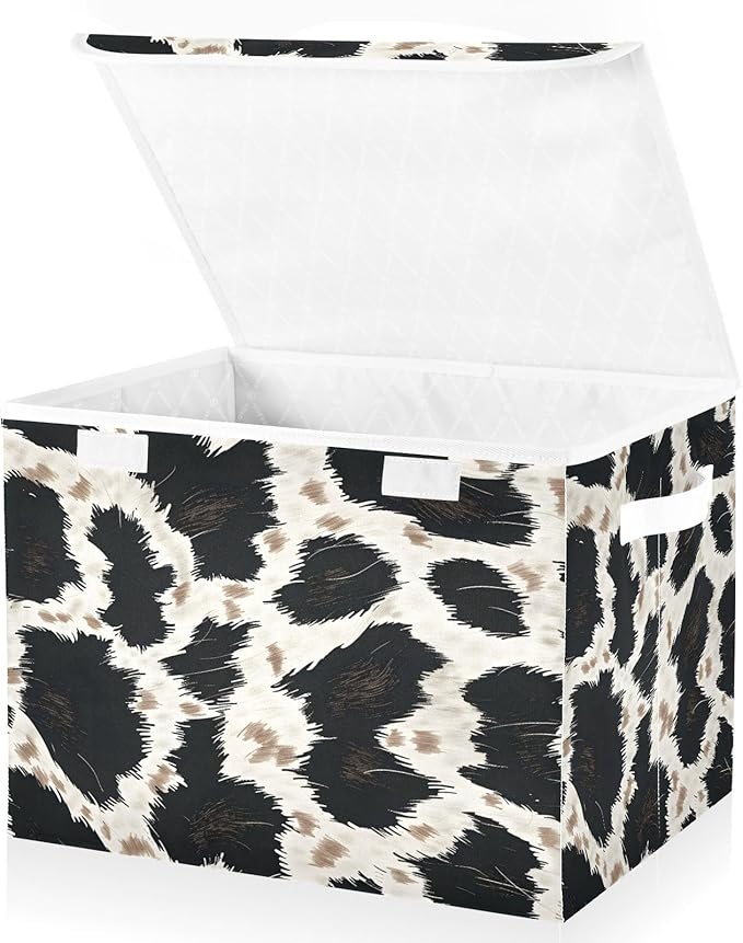 senya Large Storage Bins with Linen Collapsible Foldable Storage Cubes Fabric Closet Organizer Containers box with Flip-Top Lid for Home Bedroom Office 16.7 x 12.6 x 11.8in (Animal Skin Texture)