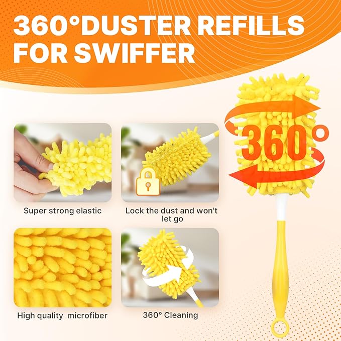Reusable Duster Pads Compatible with Swiffer Hand Duster, 360 Duster Refill, Dusters Heavy Duty Refills, Microfiber Dusters Refills for Swiffer 3ft 6ft Extended Handle, 2 Pack (Handle is Not Included)