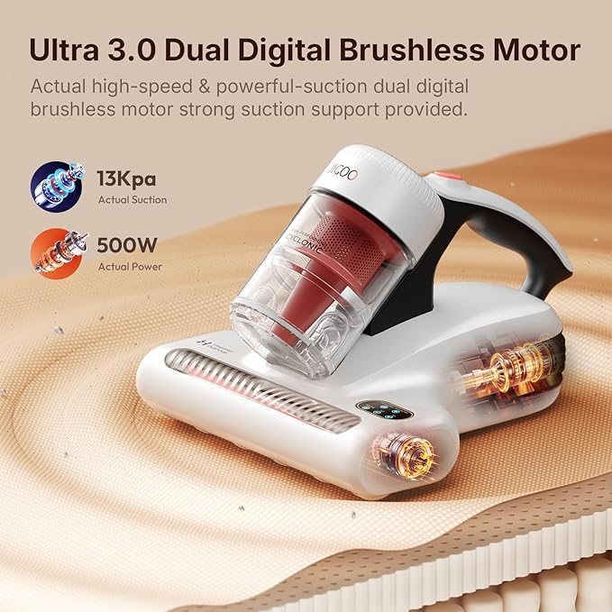 JIGOO J200 Improve Sleep Mattress Vacuum Cleaner Uv Sanitizing, Deep Cleaning Bed Vacuum Non-Destructive Fabrics, 99.9% Effective Filtration for Allergy Sufferers