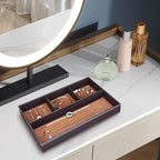 GORESE 2 Pieces Faux Leather Valet Tray for Men, Stackable Jewelry Trays for Drawers, Mens Dresser Top Organizer for Key, Wallet, Sunglass, Watch, Coin, Phone, Nightstand Bedside Tray Brown