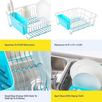 Dish Drying Rack & Cutlery Holder 2 Piece Set - Compact Sink-Fitting Dish Drainer with Rubberized Undercoating, Space-Saving Kitchen Organizer for Plates, Cups, Bowls & Utensils in Sink, Turquoise