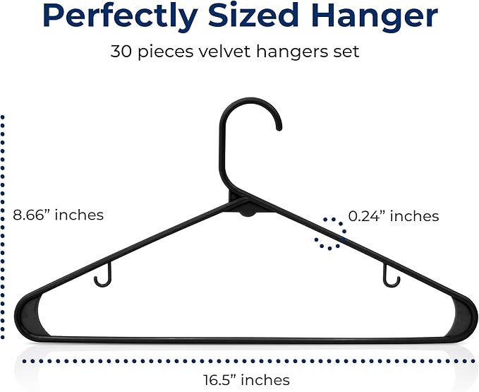 SereneLife 30 Pack Plastic Hangers, Non-Slip, Space-Saving Closet Organizers, Durable and Strong for Shirts, Sweaters, Hoodies, Kids Clothes & Dresses, Ultra-Thin, Lightweight