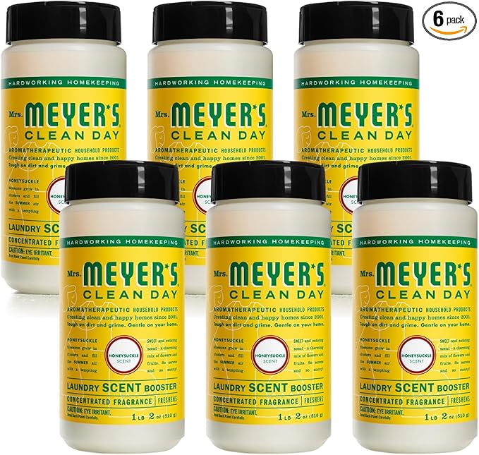 Mrs. Meyer's Laundry Booster, Pair with Liquid Laundry Detergent, Honeysuckle, 18 Ounce (Pack of 6)