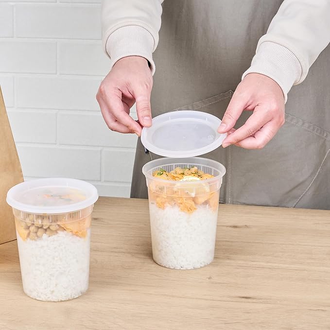 Restaurantware-Asporto 32 Ounce To Go Boxes, 100 Microwavable Round Soup Containers - Clear Plastic Lids Included, Do Not Contain BPA, Clear Plastic Soup Containers, Disposable