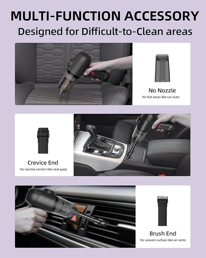 Car Vacuum V6 Pro, Cordless Handheld Vacuum with 8000Pa, Portable 4-in-1 Blowing and Suction Function Mini Vacuum Cleaner Air Duster Suitable for Quick Cleaning of Small Areas,Car,Office,Home,PC