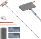 6.4FT Extendable 2-in-1 Window Washing Kit with Long Handle, 180° Rotatable Head & No-Drill Storage Holder, Streak-Free Window Squeegee for High Windows, Glass, Shower, and Car Windshield Cleaning