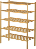 ROMGUAR CRAFT 5 Tier Bamboo Shoe Rack for Closet Free Standing Wood Shoe Shelf for Entryway Small Space Stackable 27"x11"x33" (Natural)