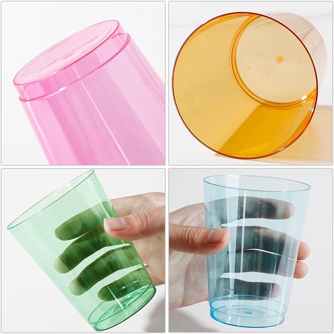DaYammi 100 Pack Colorful Plastic Cups 10 Oz Disposable Cups Neon Glowing Plastic Party Cup, Assorted Neon Colors for Wedding Wine Glasses Heavy Duty Disposable Tumblers Drinking Cocktail Glasses