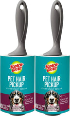 Scotch-Brite Pet Hair Pickup Extra Sticky Lint Roller with Handle, 50% Stickier, Fur and Fluff Remover for Clothes Furniture Couches Car Seats, 4 in x 54.9 ft, 2 Pack, 200 Easy-Tear Sheets