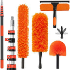 30FT High Reach Duster Cleaning Kit with 5-24 FT Extension Pole,High Ceiling Dusting and Window Cleaning Kit with Microfiber Feather Duster,Cobweb Duster,Ceiling Fan Duster,Window Squeegee Cleaner