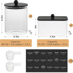 Glass Laundry Pods Container & Acrylic Dryer Sheet Holder with Balck Bamboo Knobs Lids, Scoops & Labels | Premium Laundry Room Organization and Storage for Detergent Pods, Powder, Dryer Balls & Beads