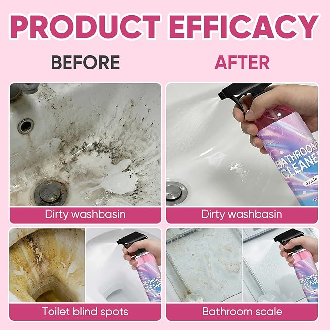 Bathroom Descaler Foam Cleaner,Powerful Pink Bathroom Cleaner Spray,Bathroom Descaler Cleaner,Stubborn Stains Cleaner,All-Purpose Bathrooms Descaler Foam Spray(300ml)