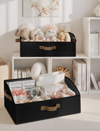 StorageWorks Closet Storage Bins, Trapezoid Organizer Box for Shelves, Fabric Clothes Bin, Foldable Organizing Baskets with Handles, Large, Black, 3-Pack