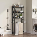 MAHANCRIS Over The Toilet Storage Rack, 3 Tier Bathroom Organizer Over Toilet, Freestanding Space Saver Toilet Stand with 2 Hooks, Bathroom Storage Shelf, Easy to Assemble, Black TSBK6001