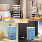 6 Drawer Storage Drawer, Clothes Organizer Tower Cabinet, Plastic Drawers Dresser Storage Cabinet with 4 Wheels for Home Office Bedroom, Blue