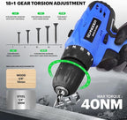 Schneider 21V Tool Set with Drill, 350 in-lb Torque, 0-1350RMP Variable Speed, 10MM 3/8'' Keyless Chuck, 18+1 Clutch, 1.5Ah Li-Ion Battery & Charger for Home Tool Kit