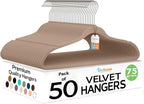 Techzoo 50 Pack New Premium Quality Velvet Hangers Ultra Thin Non Slip Adult Felt Space Saving Hangers for Closet Heavy Duty Coat Pants Dress Hangers 360° Swivel Hook Hold Upto 10 lbs Warm Taupe