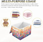 senya Large Storage Bins with Linen Collapsible Foldable Storage Cubes Fabric Closet Organizer Containers box with Flip-Top Lid for Home Bedroom Office 16.7 x 12.6 x 11.8in (Wildflowers Colorful)