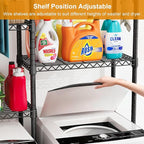 ULIFHOME U14 Over Washer and Dryer Storage Shelves, 4 Tiers Laundry Room Storage and Organizer System, Space Saving Clothes Drying Rack with 2 Clothes Hanger Rods, 66.5" W x 20.5" D x 77.4" H, Black