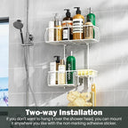Epicano Shower Caddy Hanging, Anti-Swing Over Head Shower Caddy Rustproof with hooks for Towels, Sponge and more,White
