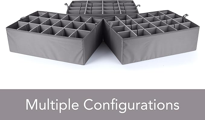 Covermates Keepsakes - Adjustable Zip-Top Storage Box - Configurable FlexGrid Compartments - Heavy Duty Polyester- Reinforced Handles - Stackable Design - Indoor Storage, Grey Heather