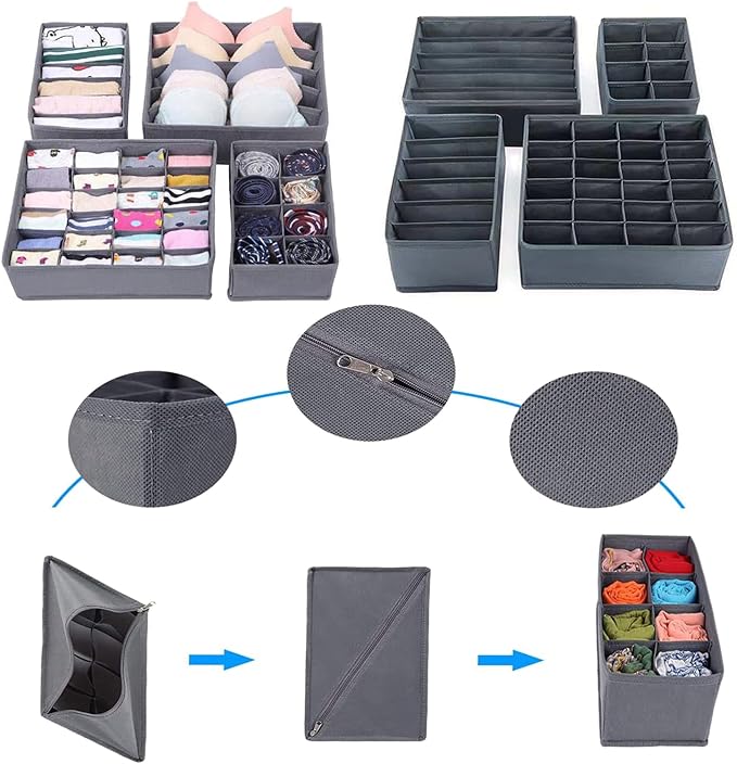 Dresser Drawer Organizer 8 Pack Clothes Underwear Sock Storage Pink Drawer Dividers Grey Foldable Closet Organizer Storage Box Dresser Drawer Organizers