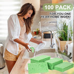 Zhengmy 100 Pieces Sponges Bulk Sponges Kitchen Compressed Sponge Natural Dish Sponge Compressed Wood Pulp Cleaning Without Scratching for Kitchen Bathroom, 3.9 x 2.4 x 0.12 Inch (Green)
