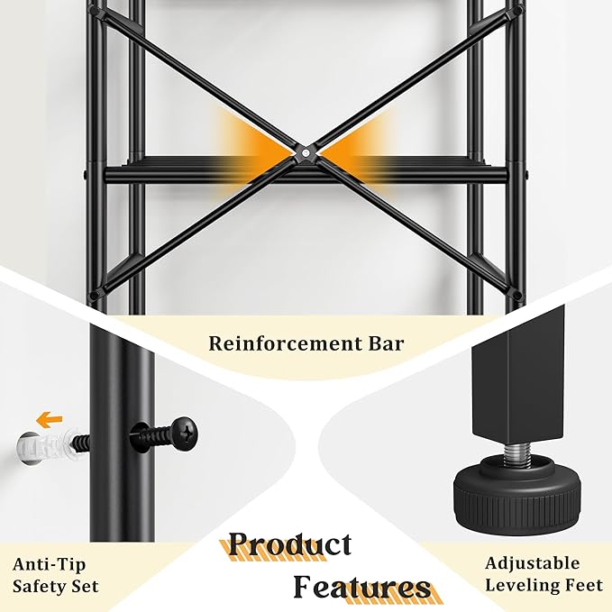 Metal Shelving 6-Tier Storage Shelves Unit with Hooks,Heavy Duty Garage Shelving with Leveling Feet,High Standing Shelf Organizer for Kitchen Pantry Bathroom Dorm,17.7”W×11.8”D ×72.2”H,Black