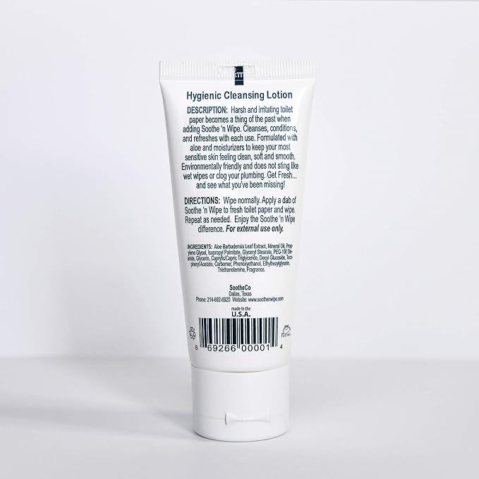 SOOTHE 'N WIPE Hygienic Cleansing Lotion, Flushable Wipe Alternative with Aloe & Moisturizers, Toilet Paper Moistener for Clean, Soft & Smooth Bum Butt Cleaner Sanitizing Lotion for Bathroom 2 Oz