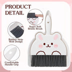 Ouligay Portable Mini Dustpan and Brush Set,Cute Small Broom and Dustpan Set with Durable Brush,Lightweight Dust Pan and Broom Set for Desktop Small Space Cleaning(White Rabbit)