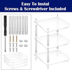 1 Pc Plate Organizer for Cabinet Space Saver - Clear Acrylic Corner Shelf for Dishes, Bowls - 3-Tier Kitchen Cabinet Plate Organization, Dinner Plates Holder, and Small Shelf for Bathroom Storage