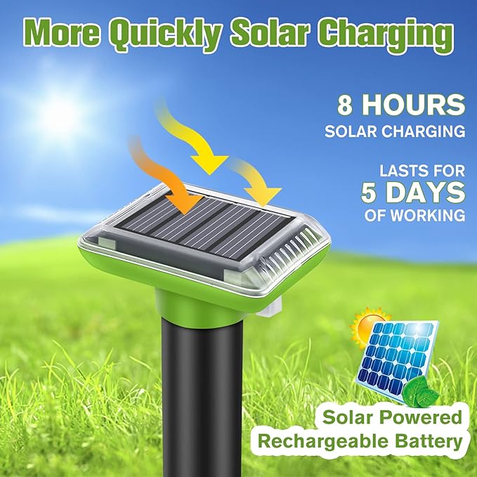 Solar Mole Repellent, Ultrasonic Gopher Repeller Outdoor, Solar Powered Waterproof Snake Repellent Deterrent Gopher Vole Snake Pest and Other Animals from Lawn Garden Yard Home(Green, 2 PCS)