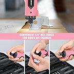 Enertwist Electric Screwdriver, 8V Max 10Nm Pink Cordless Screwdriver Rechargeable Set with 82 Accessory Kit and Charger in Carrying Case, 21+1 Cluth, Dual Position Handle, LED Light