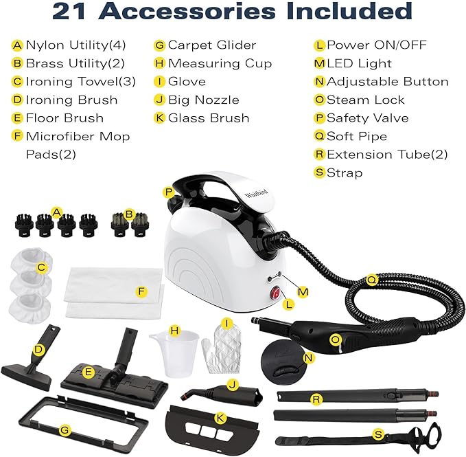 Steam Cleaner, Steam Cleaner For Home, Handheld Steamer For Cleaning With 21 Accessories, 248 °F High Temperature, Suitable for Grout, Floor. Sofas, Upholstery, Toys