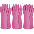 Reusable Waterproof Household Dishwashing Cleaning Rubber Gloves, Non-Slip Kitchen Glove (Pink, Small (Pack of 3))