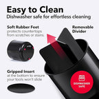 Cooler Kitchen Jumbo Extra Large Sturdy Rotating Black Utensil Holder Caddy with No-Tip Weighted Base, and Gripped Insert - Rust Proof and Dishwasher Safe Kitchen Utensils Holder