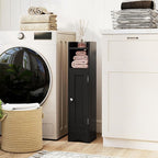 Tangkula Small Bathroom Storage Cabinet with Door, Toilet Paper Holder Stand with Adjustable Shelves & Open Compartment for Small Spaces, Narrow Freestanding Storage, 7 x 7.5 x 31.5 Inches (Black)
