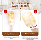 Lambswool Duster for Cleaning with Solid Wooden Handle Leather Hang Strap 19.6 inch Natural Feather Duster for Cleaning Ceiling Fans Window Blinds Computer Furniture(2 Pack)