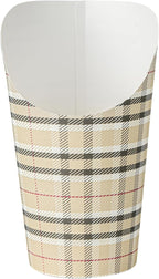 Restaurantware Bio Tek 16 Ounce French Fry Containers, 100 Disposable Charcuterie Cups - Incline Design, Round, Plaid Paper French Fry Cups, Stackable, For Waffles, Chips, or Popcorn
