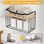 Towel Racks for Bathroom,Towel Rack Wall Mounted, 6 Tier Rolled Or Folded Towel Holder with Floating Shelves, Bathroom Towel Holder for Bath, Hand Towels,Metal,Walnut Wood Panel