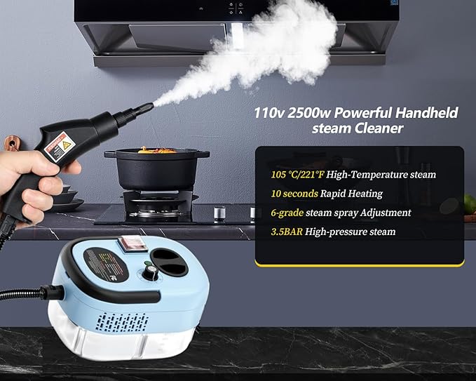 7 in 1 Steam Cleaner 2500W High Pressure Steamer for Cleaning, Car Steamer Handheld Steam Cleaner for Home Use, Hardwood Floor Steam Cleaner for Upholstery, Kitchen, Bathroom, Grout (Blue)