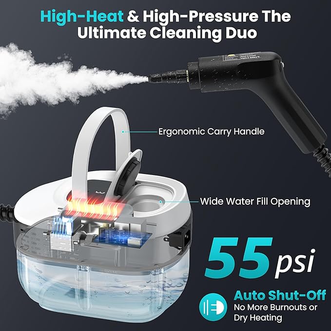 Handheld Steam Cleaner for Home, 2500W High Pressure Steamer, 15s Fast Heat-Up, 1.6L Tank, Portable Steam Cleaner for Car, Floor, Grout, Kitchen, Furniture & Bed Bugs