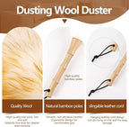 Lambswool Duster for Cleaning with Solid Wooden Handle Leather Hang Strap 14.9 inch Natural Feather Duster for Cleaning Ceiling Fans Window Blinds Computer Furniture(2 Pack)