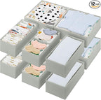 GRANNY SAYS Drawer Organizer Clothes, 12 Pack Dresser Organizer Bins for Nursery, Closet Organization and Storage Dividers for Clothing, Baby Clothes, Underwears, Gray