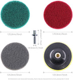 Glarks 16Pcs 5 Inch Drill Power Brush Tile Scrubber Scouring Pads Cleaning Kit with 5 Inch Disc Pad Holder for Bathroom & Kitchen Cleaning, 3 Different Stiffness (Red, Gray, Green)