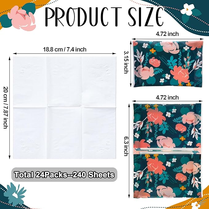 PerKoop 100 Pack Pocket Tissues Travel Slim Packs Small Facial Tissues Wallet Size Toilet Paper for Travel Guest Wedding Supplies, 4 Styles(Country Floral)