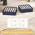 Joyoldelf Drawer Organizer - 2 Pack Underwear Holder, 24 Cells Collapsible Closet Organizer and Storage for Belts, Ties (Navy Blue)