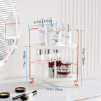 FSyueyun 2-Tier Corner Bathroom Counter Organizer, Tool-Less Installation Vanity Shelf Small Plastics Countertop Makeup Tray Skincare Perfume Organizers (Rose Gold)